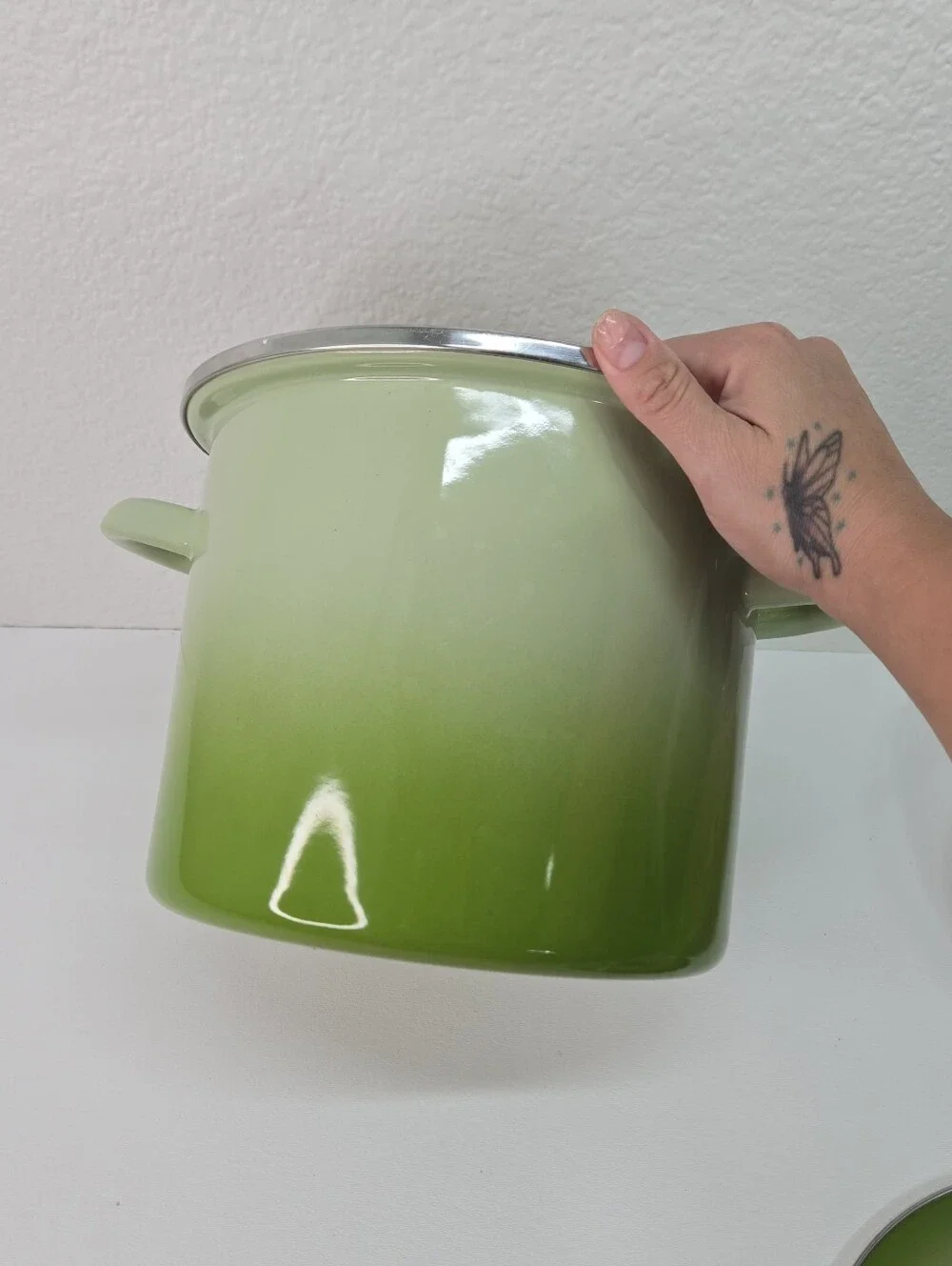 VTG Le Creuset Enamel on Steel Stockpot 6 Qt Green Soup Pot Pan w Lid Palm Ombre